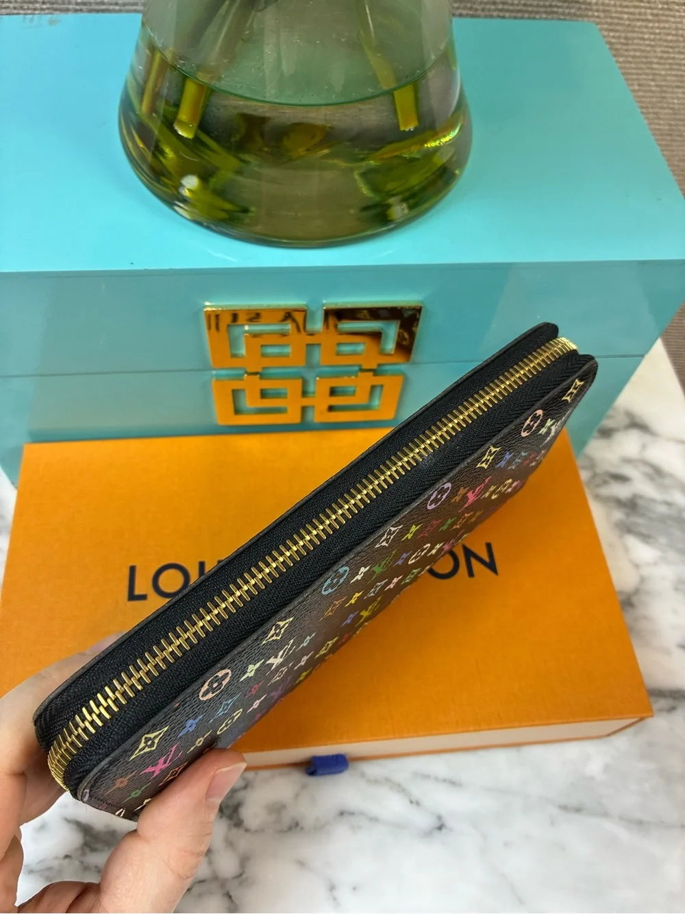 Louis Vuitton Black Multicolor Murakami Zip Around Wallet - Purple Interior 🔥